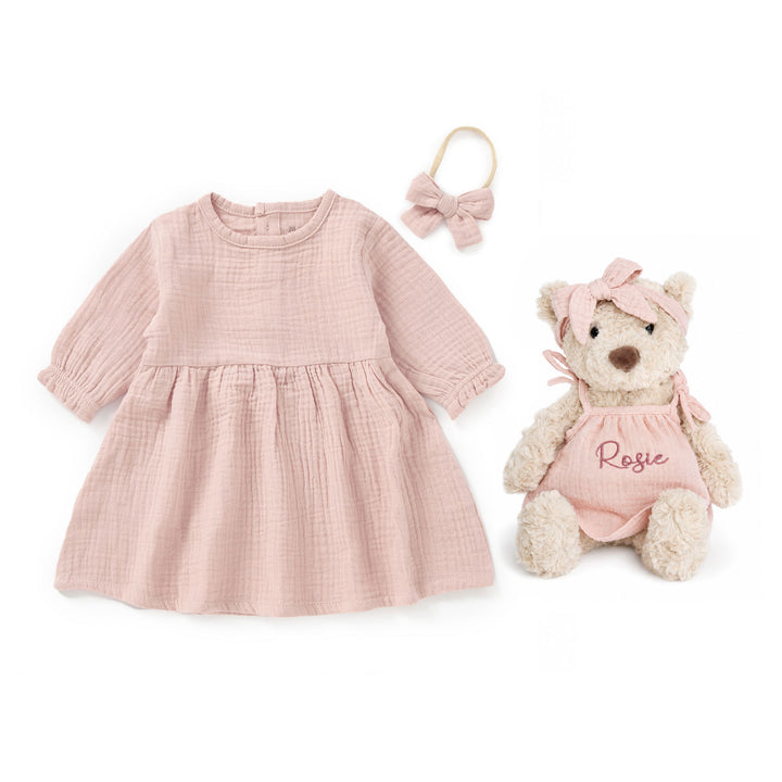 JBØRN Personalised Teddy & Matching Baby Dress | New Baby Girl Gift Set - Personalisable Baby Products Sold and Personalised by JustBørn