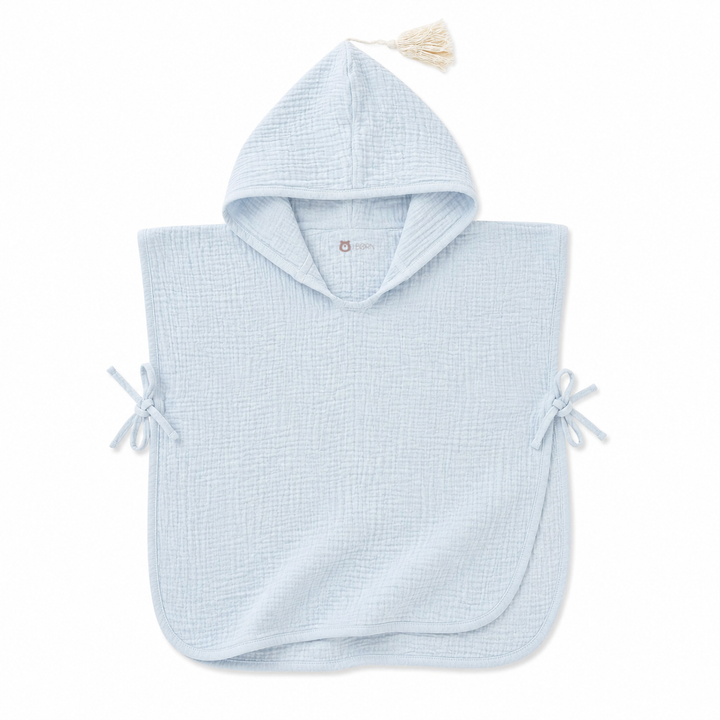 JBØRN Organic Cotton Muslin Hooded Poncho Muslin Poncho | Powder Blue - Personalisable Baby Products Sold and Personalised by JustBørn