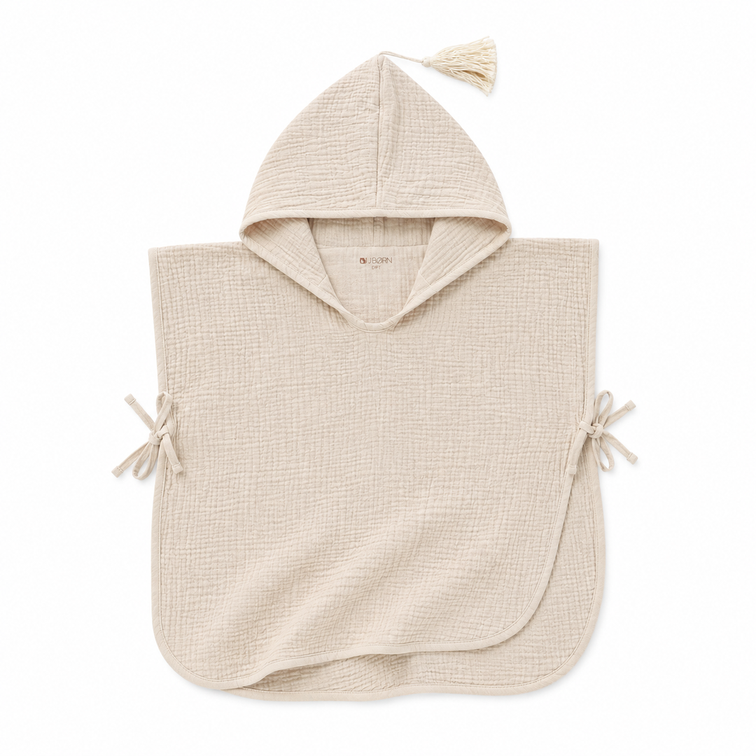 JBØRN Organic Cotton Muslin Hooded Poncho Muslin Poncho | Sandstone - Personalisable Baby Products Sold and Personalised by JustBørn