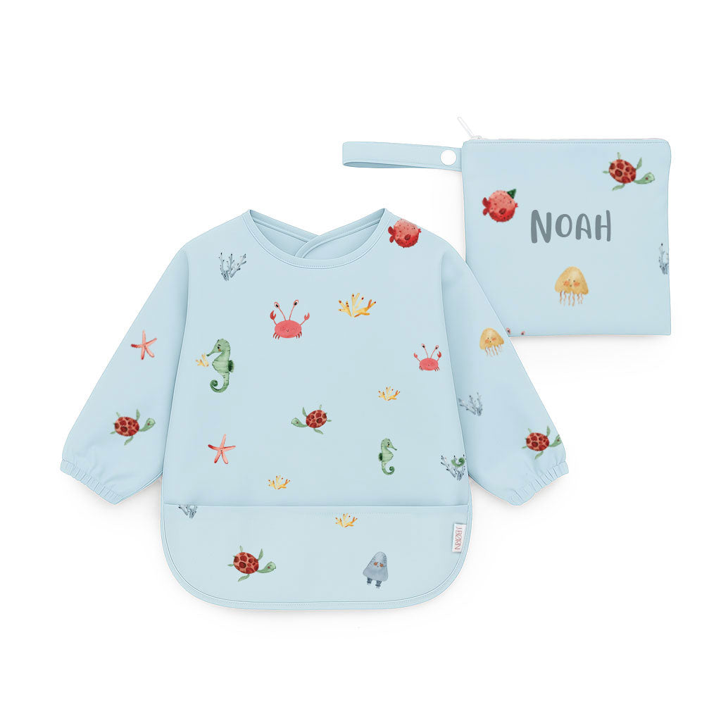 JBØRN Long Sleeve Baby Feeding Bib with Personalised Travel Bag - Personalisable Baby Products Sold and Personalised by JustBørn