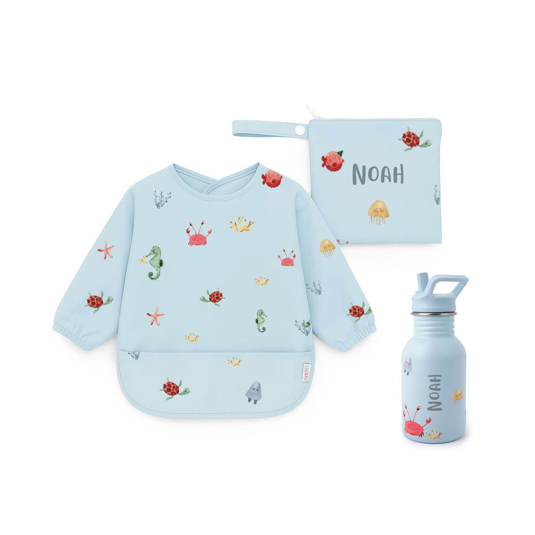 JBØRN First Birthday Gift | Personalised Water Bottle & Matching Sleeved Bib - Personalisable Baby Products Sold and Personalised by JustBørn