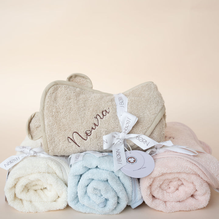 JBØRN Baby Gift Set | Organic Cotton Towel & Hair Brush Set - Personalisable Baby Products Sold and Personalised by JustBørn