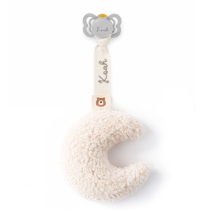 BIBS Supreme Symmetrical Rubber Latex Pacifier & Moon Plush Holder - Personalisable Baby Products Sold and Personalised by JustBørn