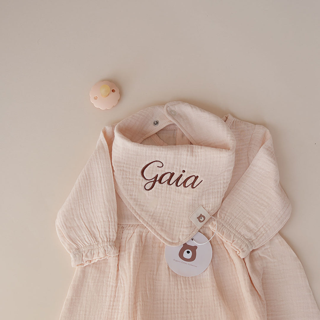 JBØRN Organic Cotton Muslin Baby Girl Dress and Bow - Personalisable Baby Products Sold and Personalised by JustBørn