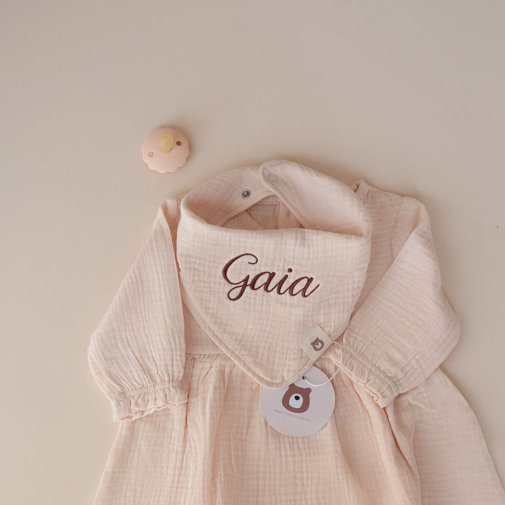 JBØRN Organic Cotton Muslin Baby Girl Dress and Bow - Personalisable Baby Products Sold and Personalised by JustBørn