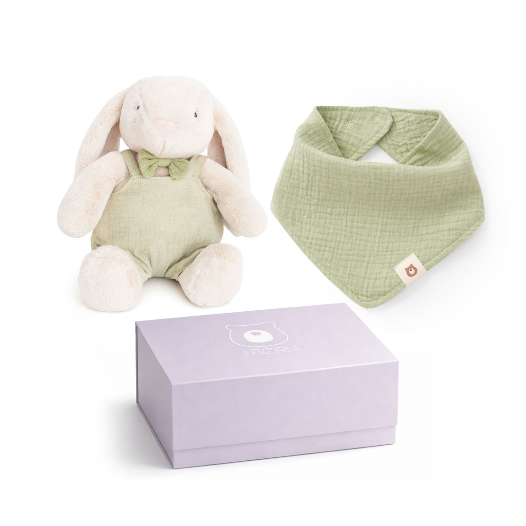 JBØRN Bunny Soft Toy & Matching Baby Bib Gift Set Pistachio Bunny & Bib Gift Set - Personalisable Baby Products Sold and Personalised by JustBørn