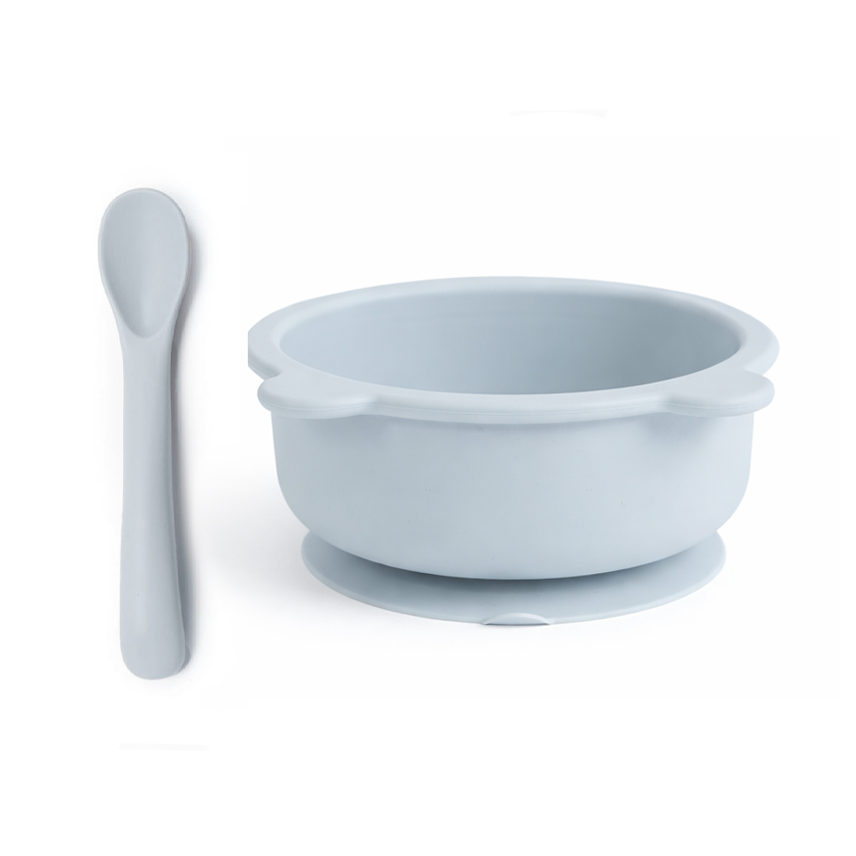 JBØRN Baby Weaning Silicone Bowl and Spoon Set Cloud - Personalisable Baby Products Sold and Personalised by JustBørn
