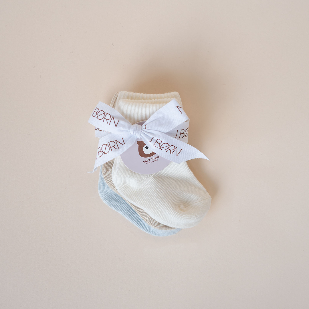 JBØRN Organic Cotton Baby Socks Powder Blue Ivory Vanilla - Personalisable Baby Products Sold and Personalised by JustBørn