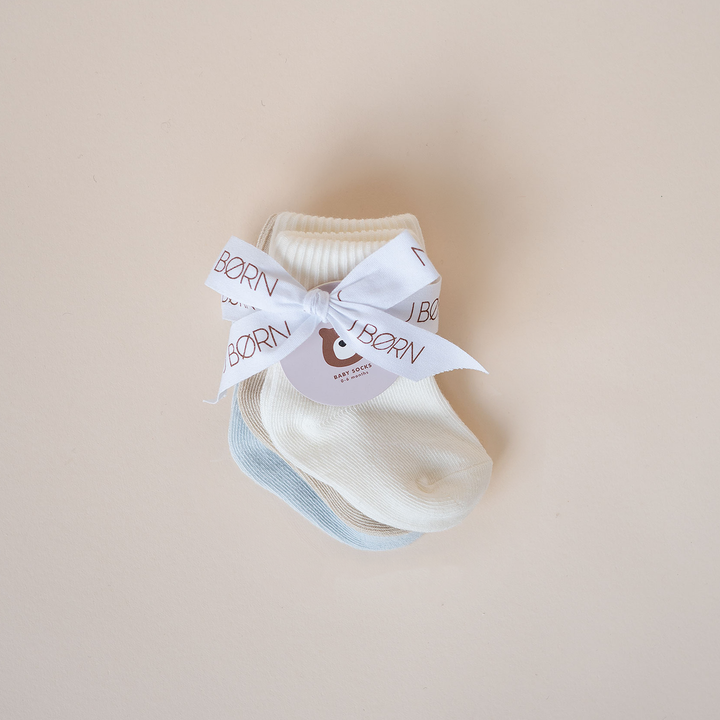 JBØRN Organic Cotton Baby Socks Powder Blue Ivory Vanilla - Personalisable Baby Products Sold and Personalised by JustBørn