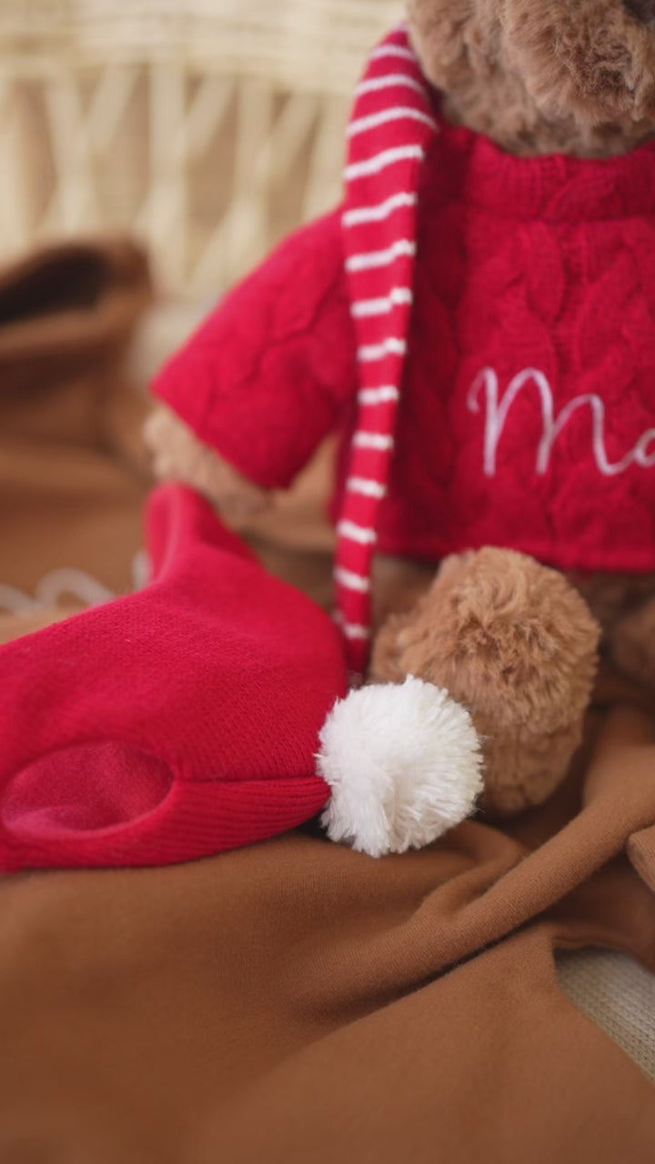 JBØRN Christmas Teddy Bear Soft Toy with Personalized Festive Outfit
