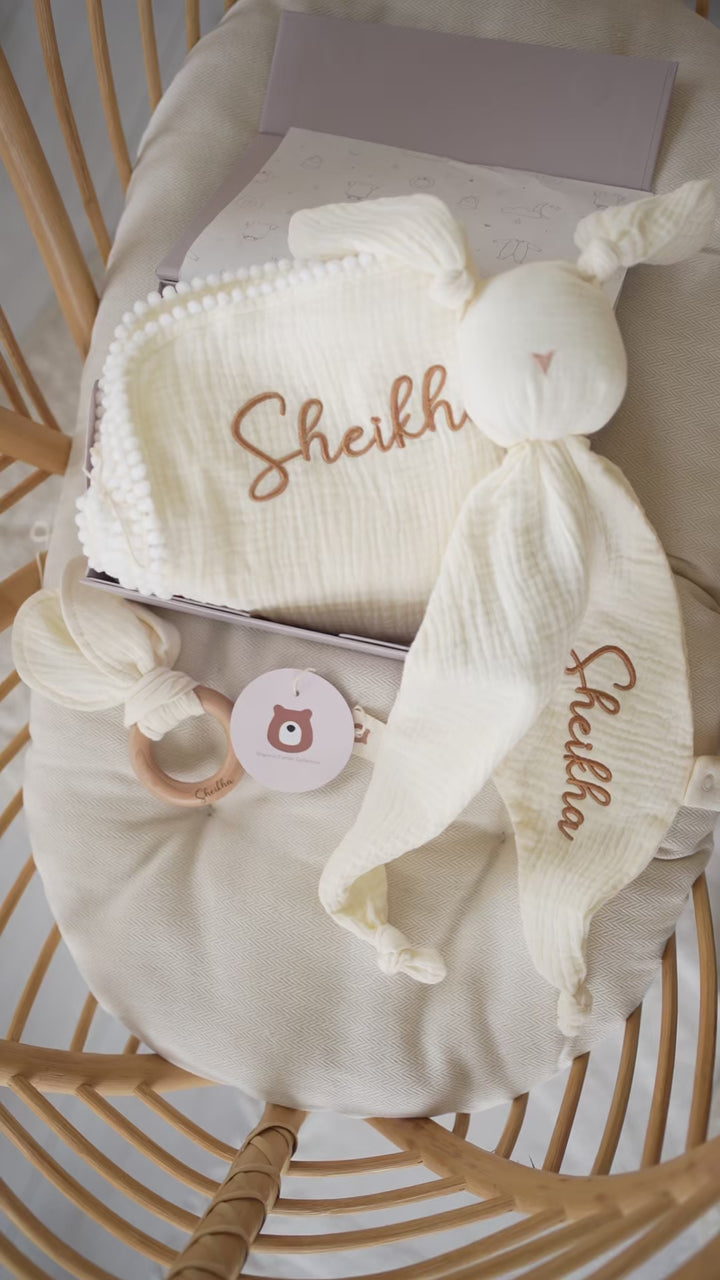 JBØRN Muslin Blanket, Comforter & Teether Set | Organic Cotton Baby Swaddle