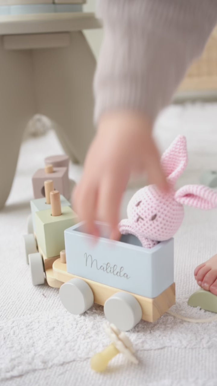 JBØRN Personalized Wooden Pull-Along Stacking Train Set