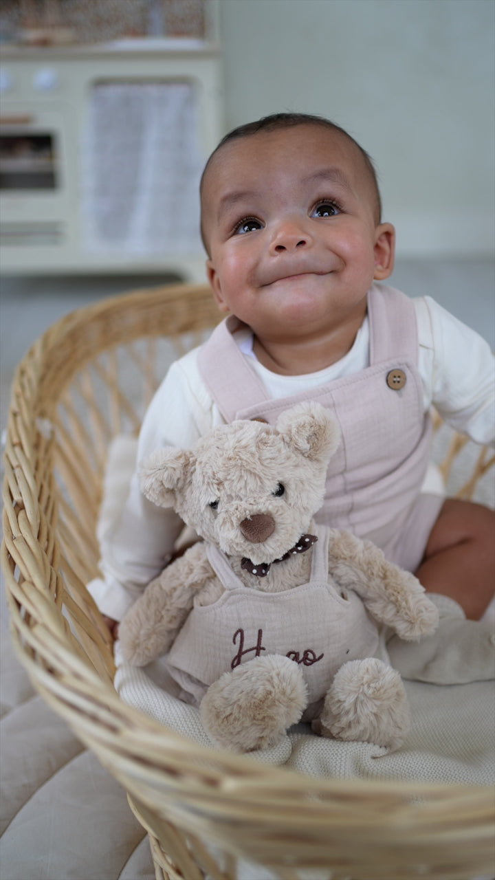 JBØRN Personalized Teddy & Matching Baby Dungarees | Baby Boy Gift Set