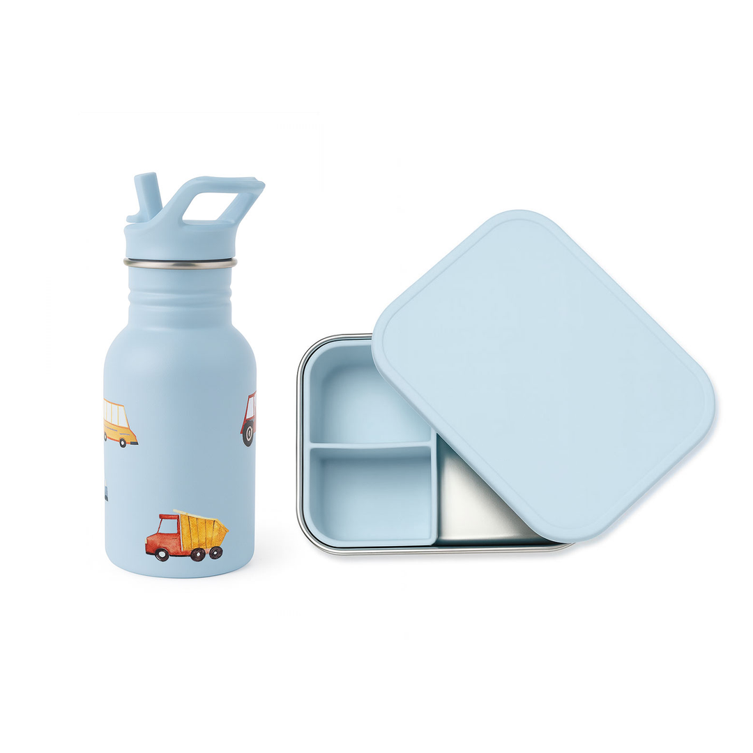JBØRN Personalised Water Bottle & Lunch Box Set Road Trip Lunch Box Set - Personalisable Baby Products Sold and Personalised by JustBørn