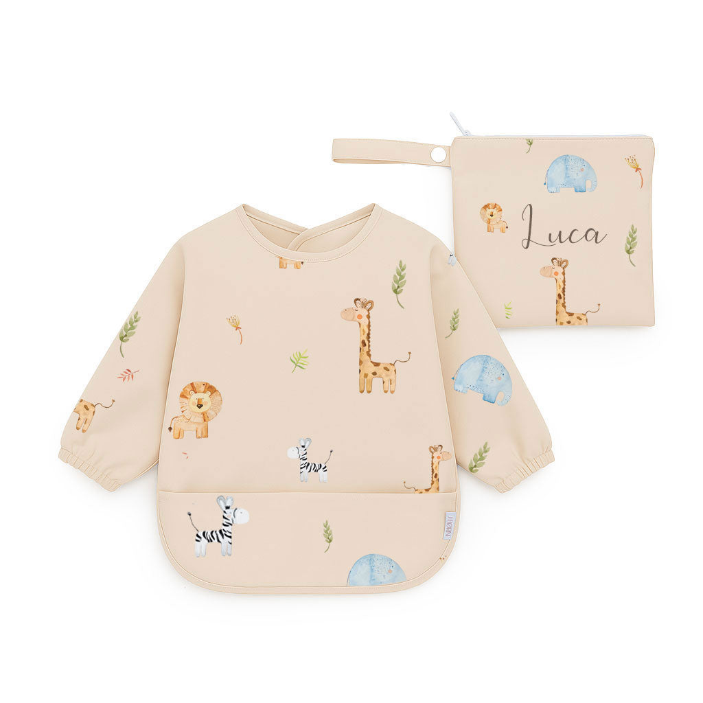 JBØRN Long Sleeve Baby Feeding Bib with Personalised Travel Bag - Personalisable Baby Products Sold and Personalised by JustBørn