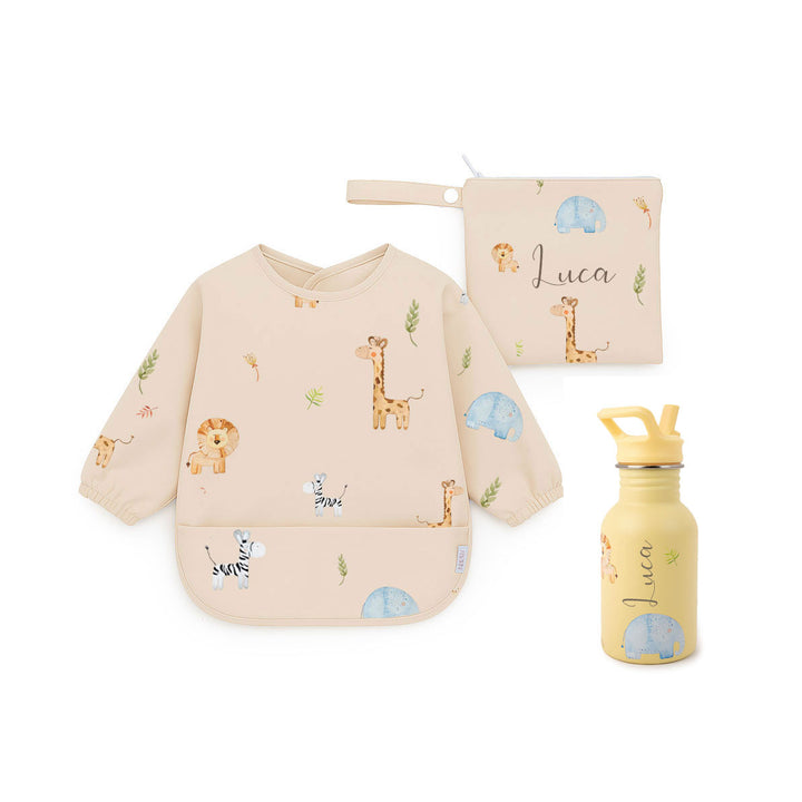 JBØRN First Birthday Gift | Personalised Water Bottle & Matching Sleeved Bib - Personalisable Baby Products Sold and Personalised by JustBørn