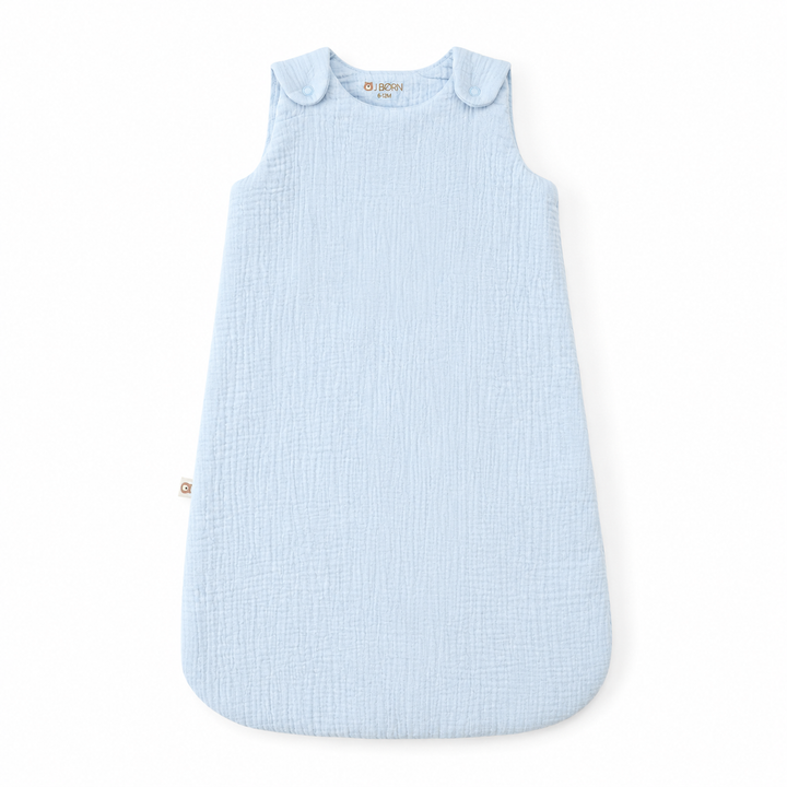 JBØRN Organic Cotton Muslin Sleep Bag | 0-6 Months Sleep Bag | Baby Blue - Personalisable Baby Products Sold and Personalised by JustBørn