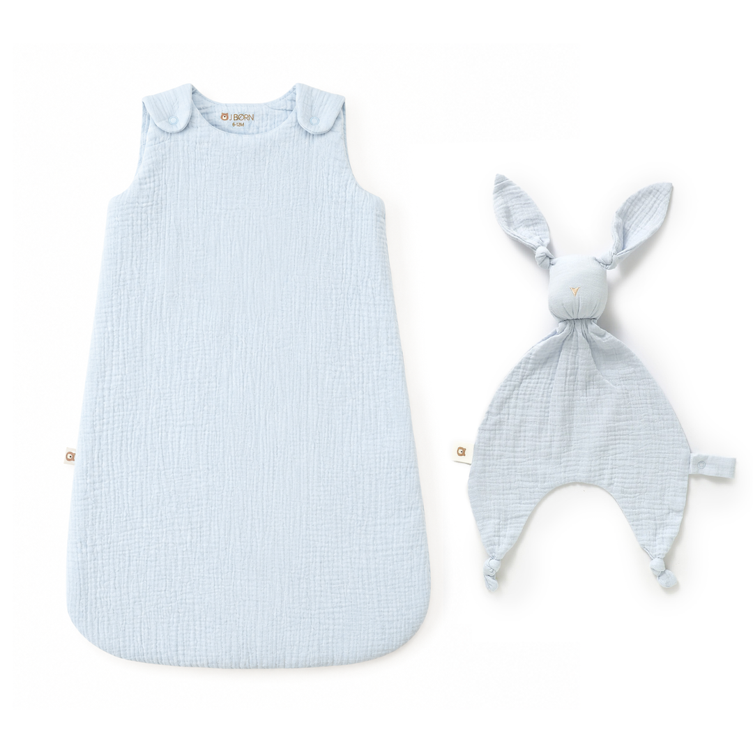JBØRN Muslin Sleeping Bag & Comforter Set | Organic Cotton Sleeping Bag & Comforter Set | Powder Blue - Personalisable Baby Products Sold and Personalised by JustBørn