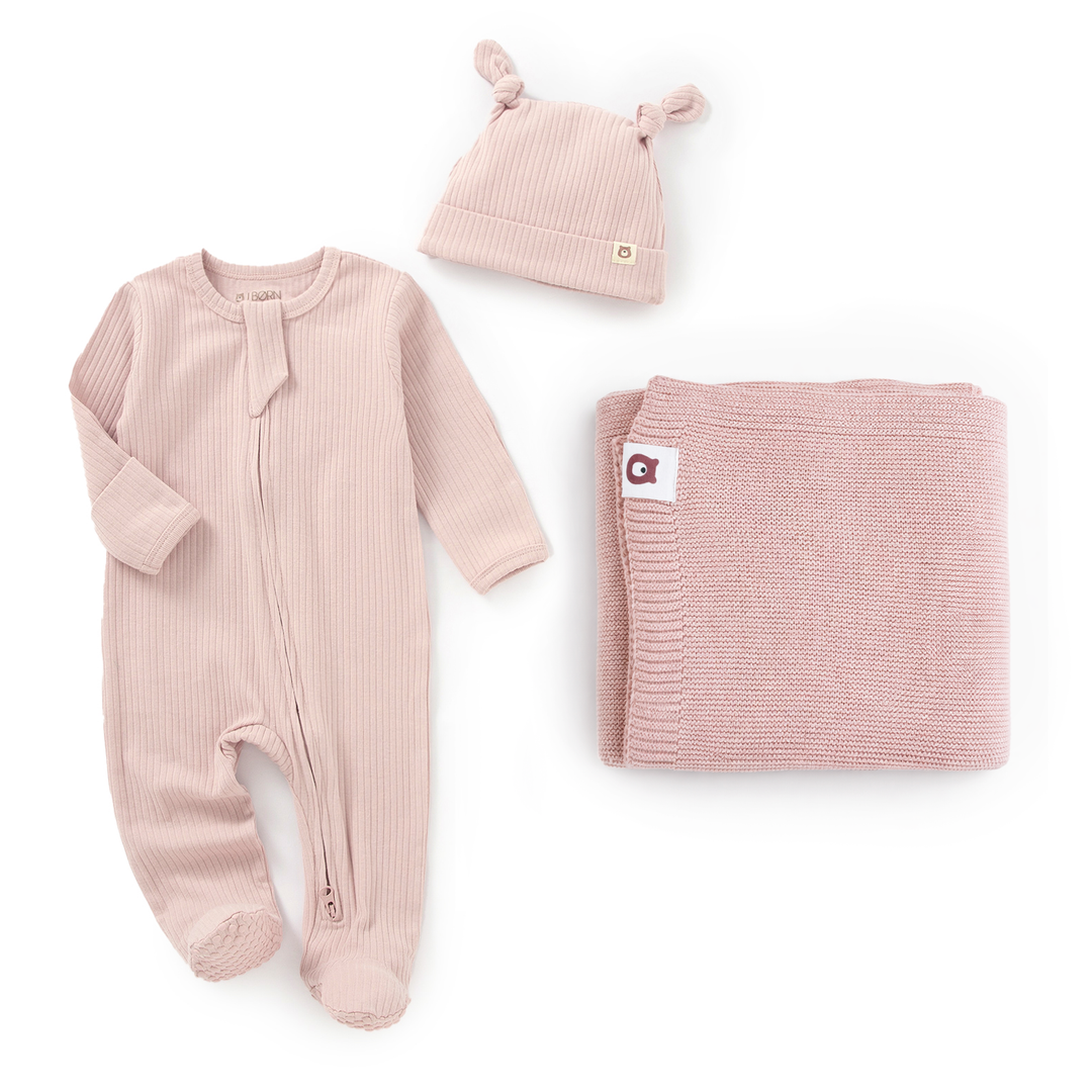 JBØRN Organic Cotton Sleepsuit & Knitted Blanket Set
