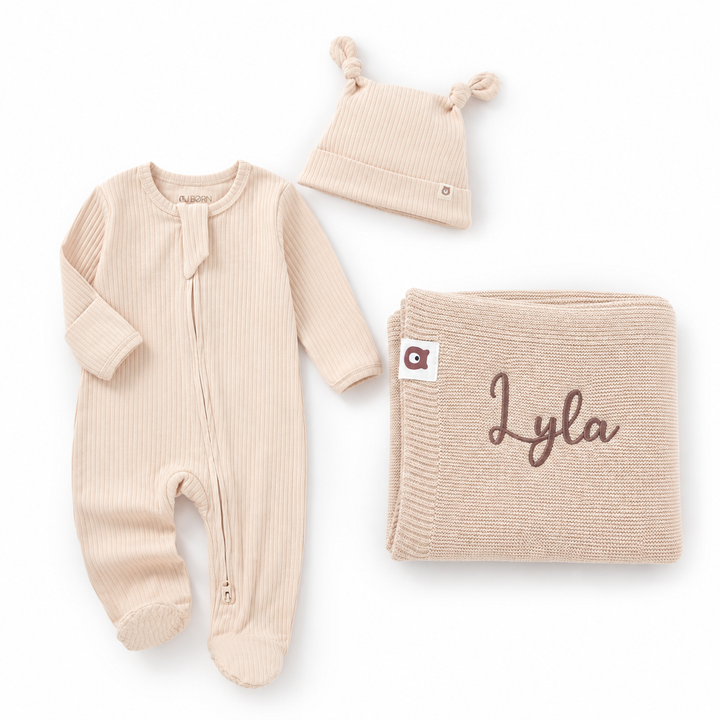 JBØRN Organic Cotton Sleepsuit & Knitted Blanket Set