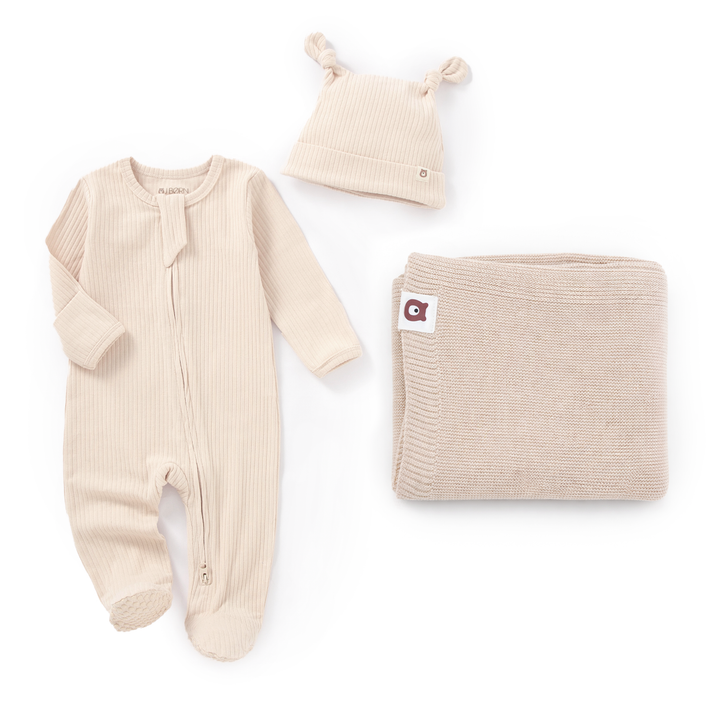 JBØRN Organic Cotton Sleepsuit & Knitted Blanket Set