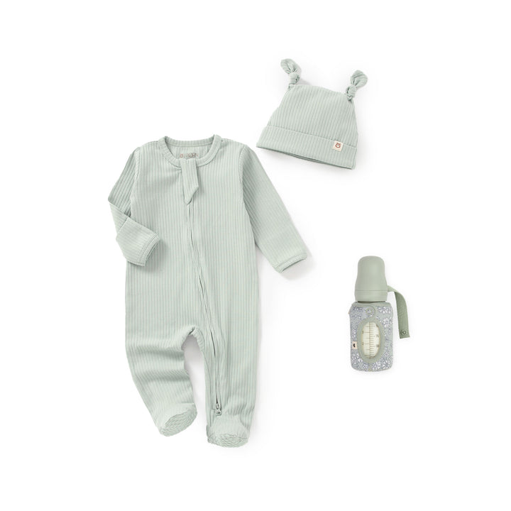 JBØRN x BIBS Baby Shower Gift Set | 0-3 Months | Organic Cotton Sleepsuit & Matching Baby Bottle - Personalisable Baby Products Sold and Personalised by JustBørn