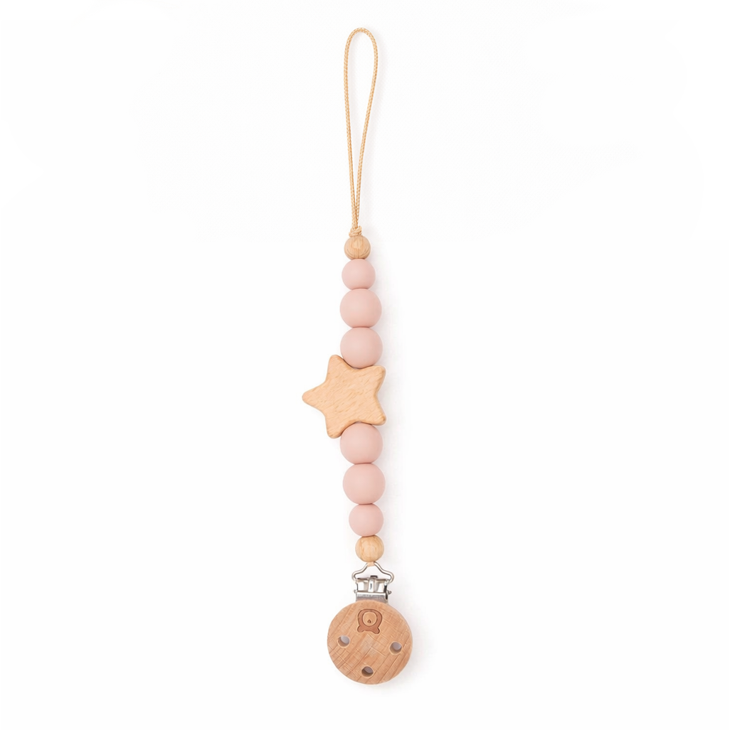 JBØRN Star Pacifier Clip Blush - Personalisable Baby Products Sold and Personalised by JustBørn