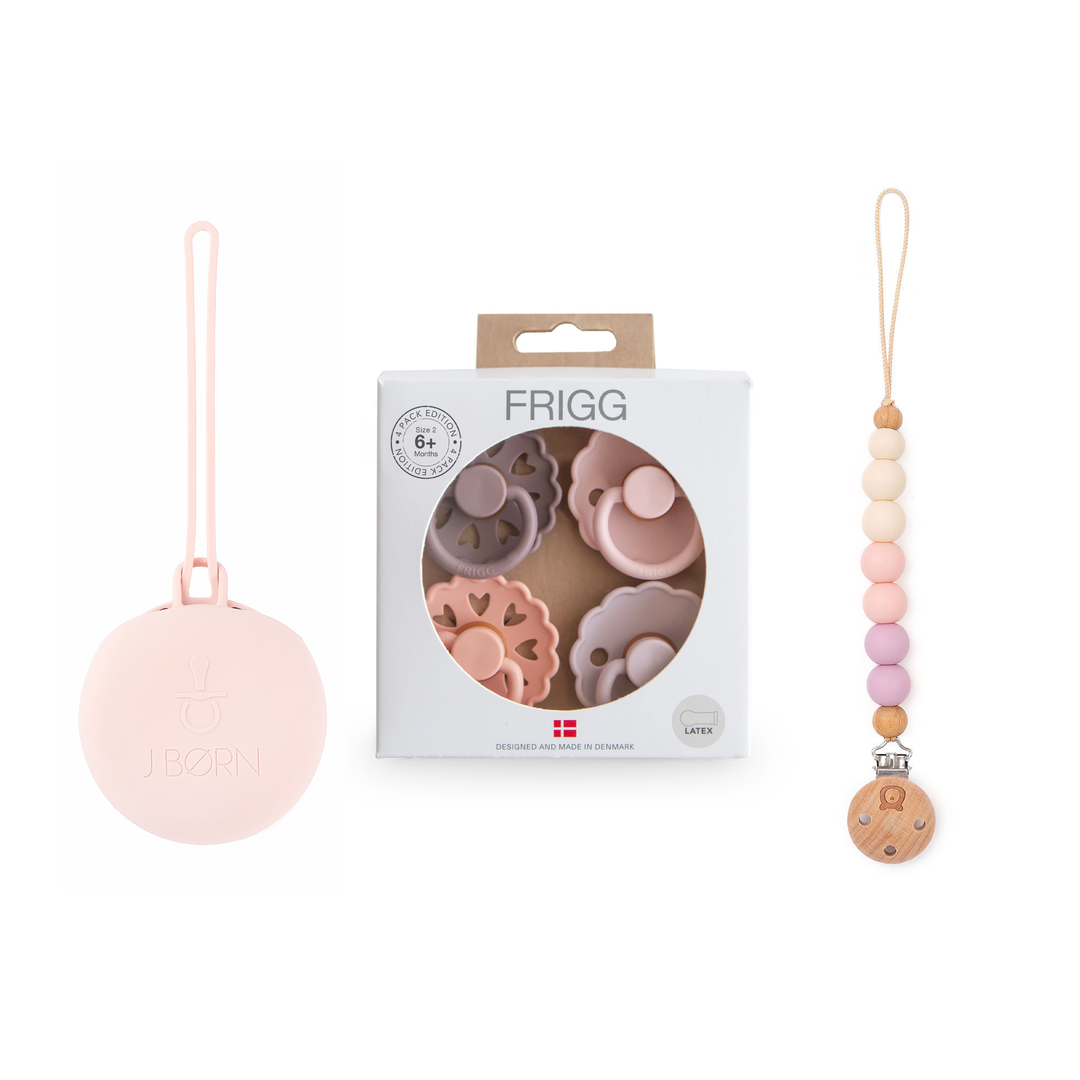 FRIGG Natural Rubber Latex Pacifier Pack of 4 & Personalised Matching Holders Sunset Bliss Size 1 (0-6m) No - Personalisable Baby Products Sold and Personalised by JustBørn