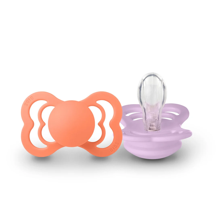 BIBS Supreme Symmetrical Silicone Pacifiers Supreme | 2 Pack Violet Sky Papaya Size 1 (0-6 m) - Personalisable Baby Products Sold and Personalised by JustBørn