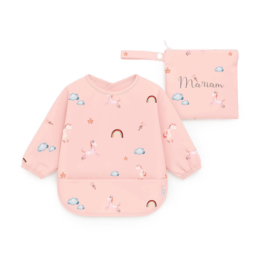 JBØRN Long Sleeve Baby Feeding Bib with Personalised Travel Bag - Personalisable Baby Products Sold and Personalised by JustBørn