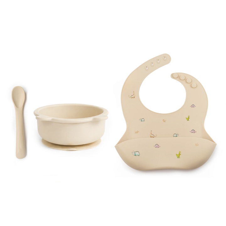 JBØRN Baby Weaning Basic Gift Box Dinosaurs Vanilla - Personalisable Baby Products Sold and Personalised by JustBørn