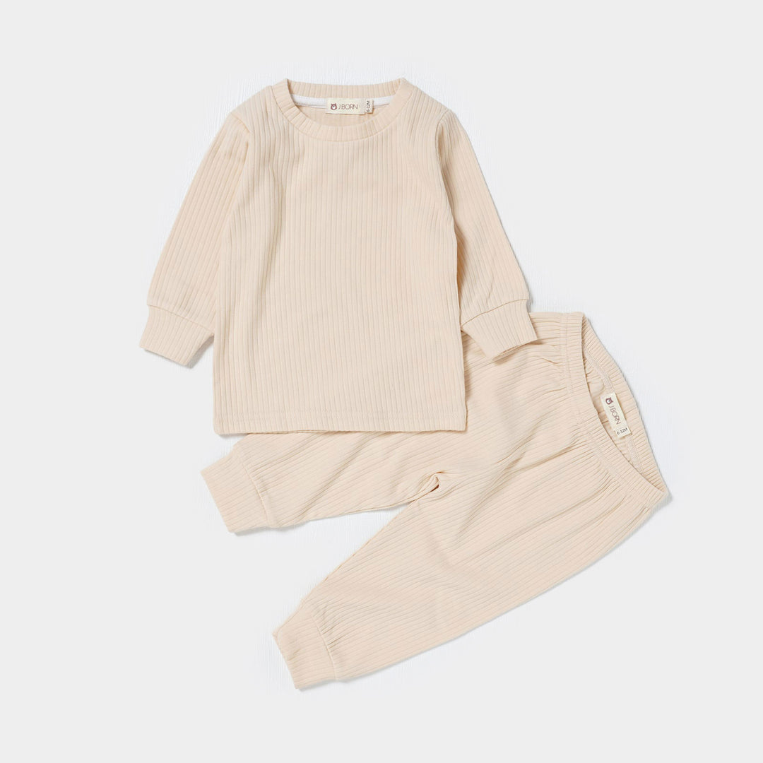 JBØRN Organic Cotton Ribbed Toddler Pyjamas | 6+ Months | SALE Oatmeal - Personalisable Baby Products Sold and Personalised by JustBørn