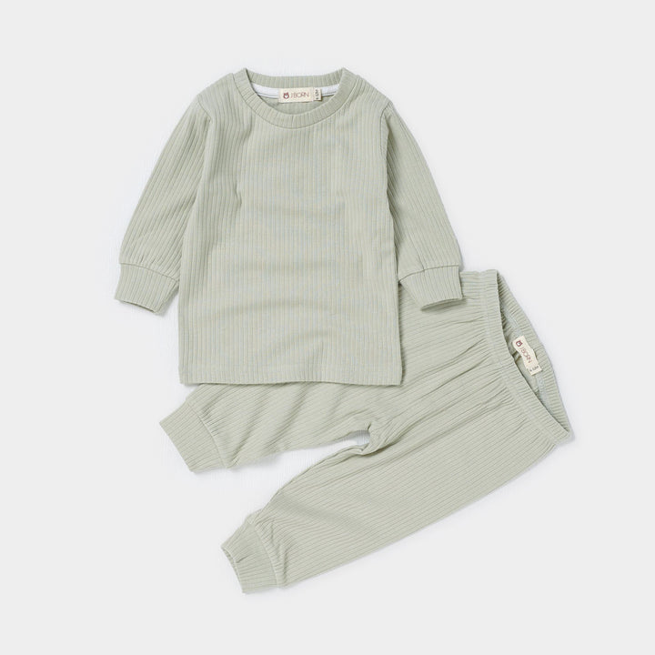 JBØRN Organic Cotton Ribbed Toddler Pyjamas | 6+ Months | SALE Sage - Personalisable Baby Products Sold and Personalised by JustBørn