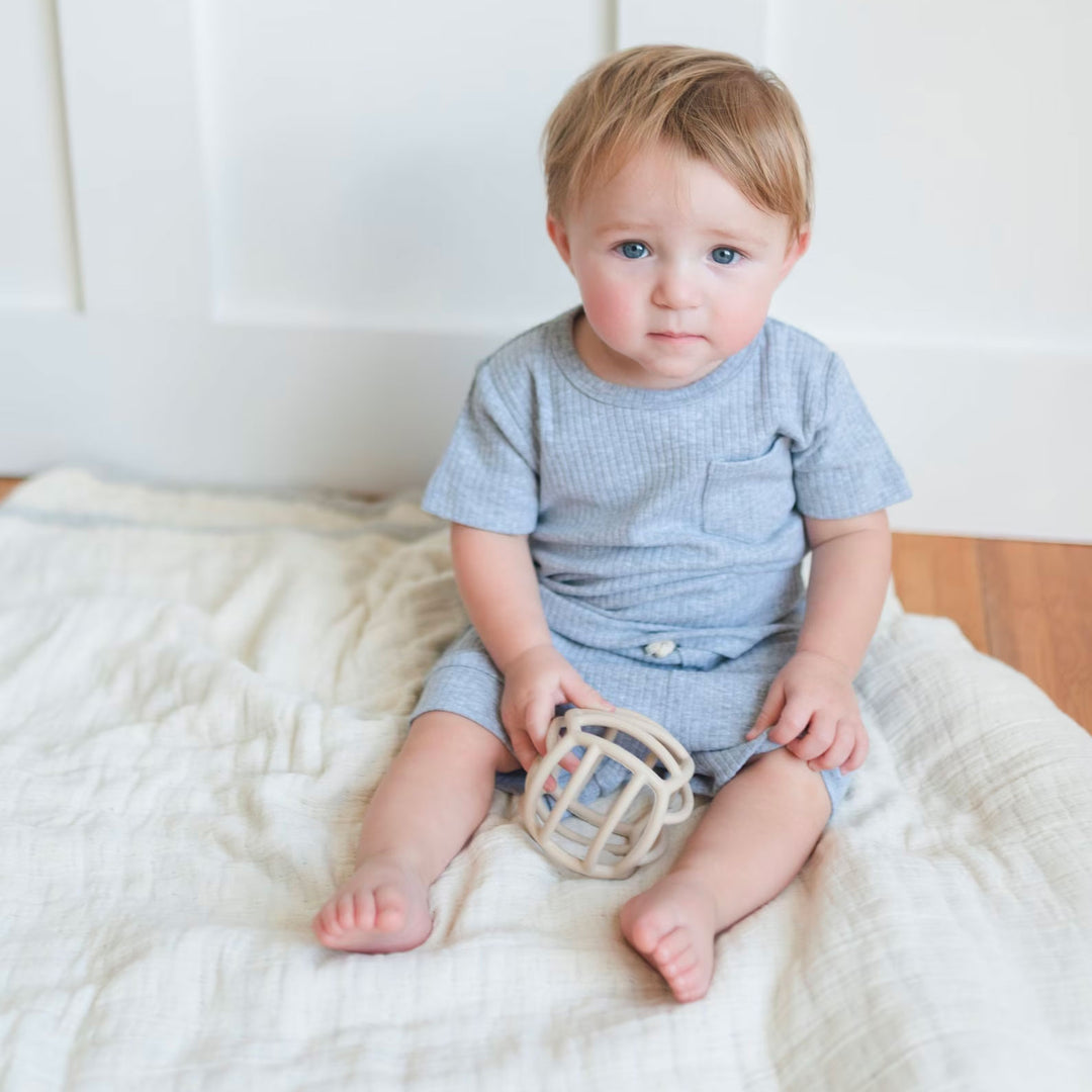 JBØRN Organic Cotton Ribbed Baby T-Shirt & Shorts Set | 12+ Months 12-18m ribbed Grey - Personalisable Baby Products Sold and Personalised by JustBørn