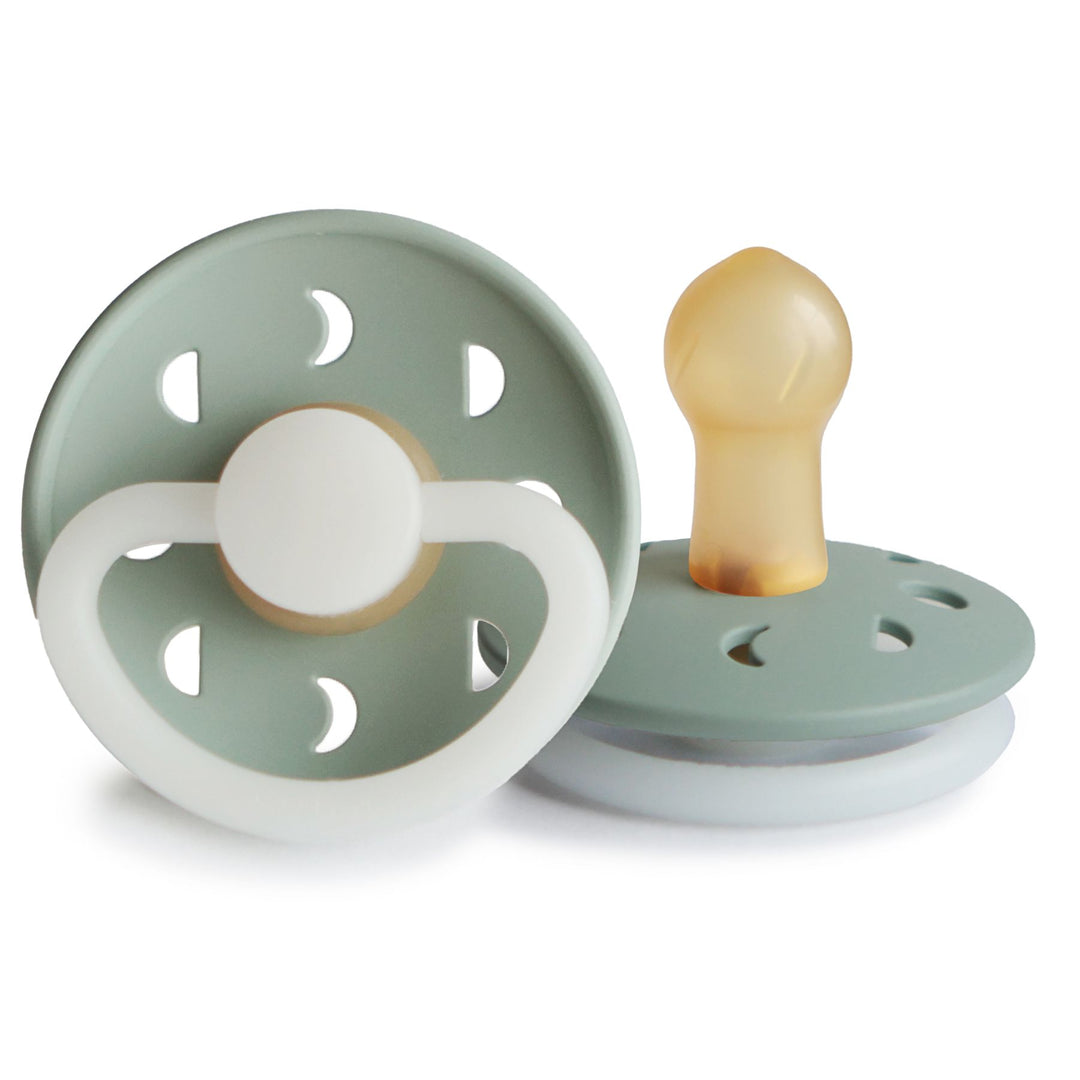 FRIGG Moon Natural Rubber Latex Pacifier Size 1 (0-6 Months) Sage Night Glow - Personalisable Baby Products Sold and Personalised by JustBørn