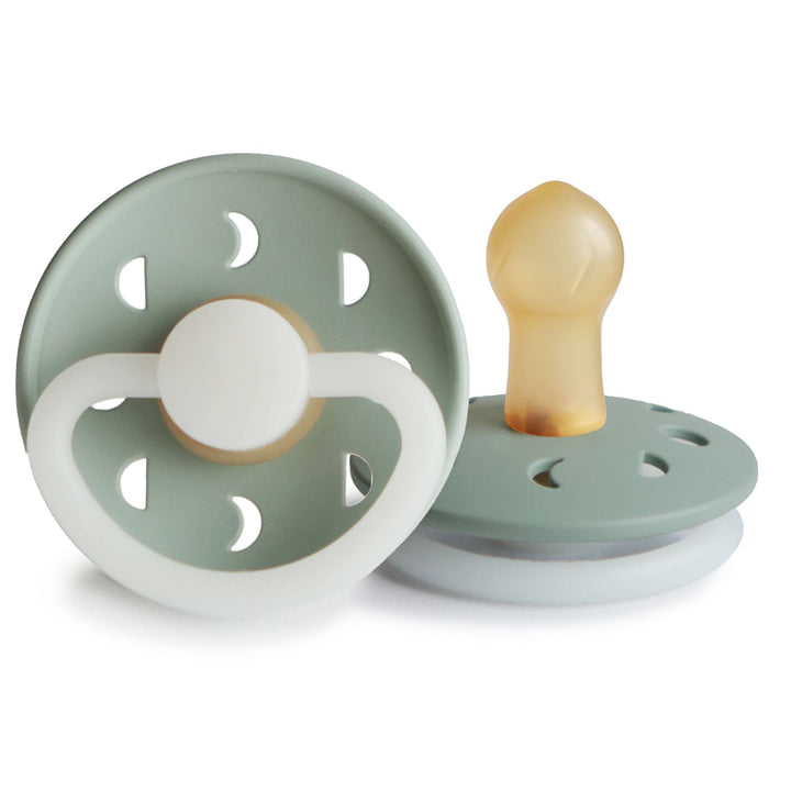 FRIGG Moon Natural Rubber Latex Pacifier Size 1 (0-6 Months) Sage Night Glow - Personalisable Baby Products Sold and Personalised by JustBørn
