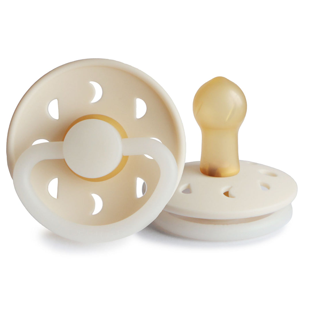 FRIGG Moon Natural Rubber Latex Pacifier Size 2 (6-18 Months) Cream Night Glow - Personalisable Baby Products Sold and Personalised by JustBørn
