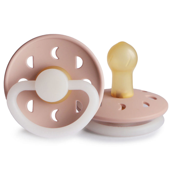FRIGG Moon Natural Rubber Latex Pacifier Size 1 (0-6 Months) Blush Night Glow - Personalisable Baby Products Sold and Personalised by JustBørn