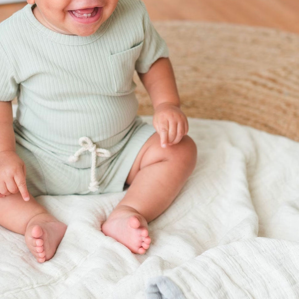 JBØRN Organic Cotton Ribbed Baby T-Shirt & Shorts Set | 12+ Months - Personalisable Baby Products Sold and Personalised by JustBørn